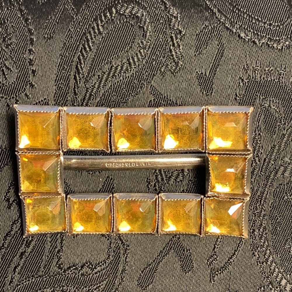 Antique Rectangular Gold Rhinestone Buckle/Scarf … - image 1